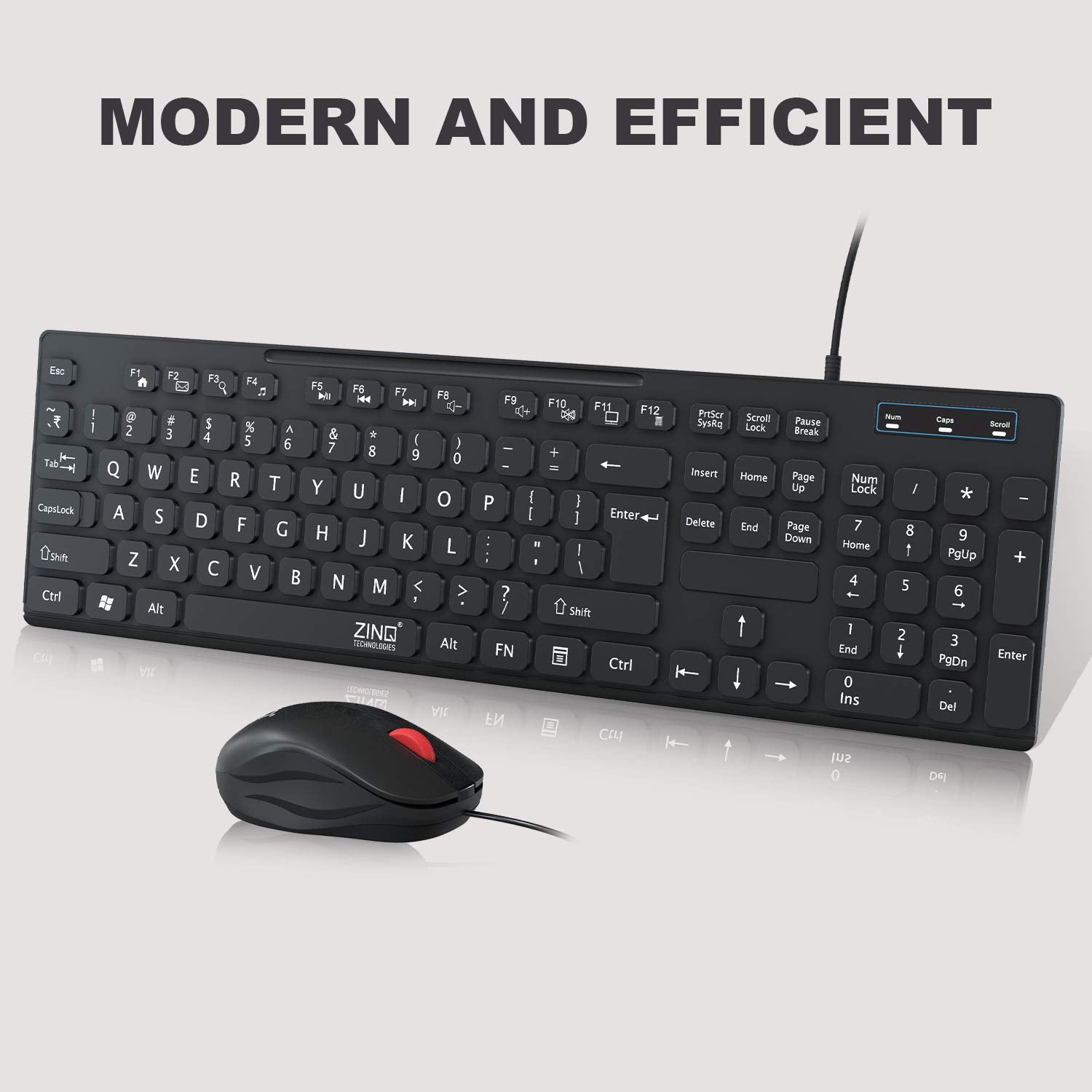 Zinq Technologies ZQ-1200 Combo of Full-Size Noiseless Keys Keyboard with Rupee (?) Symbol and 1600 DPI Optical Mouse