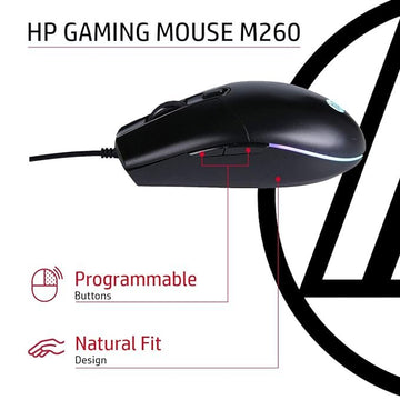 HP M260 RGB Backlighting USB Wired Gaming Mouse, Customizable 6400 DPI, Ergonomic Design, Non-Slip Roller, Lightweighted /(7ZZ81AA),Black