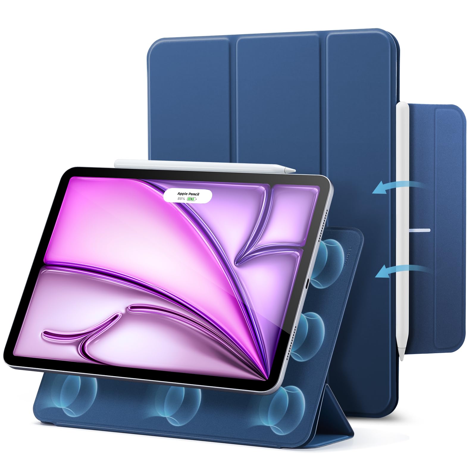 ESR for iPad Air 13 Inch Case M4/M3/M2 (2026/2025/2024), iPad Pro 12.9 Cover, Powerful Magnetic Attachment, Slim Trifold Stand Case, Supports Pencil Pro & Pencil (USB-C), Rebound Series, Pink