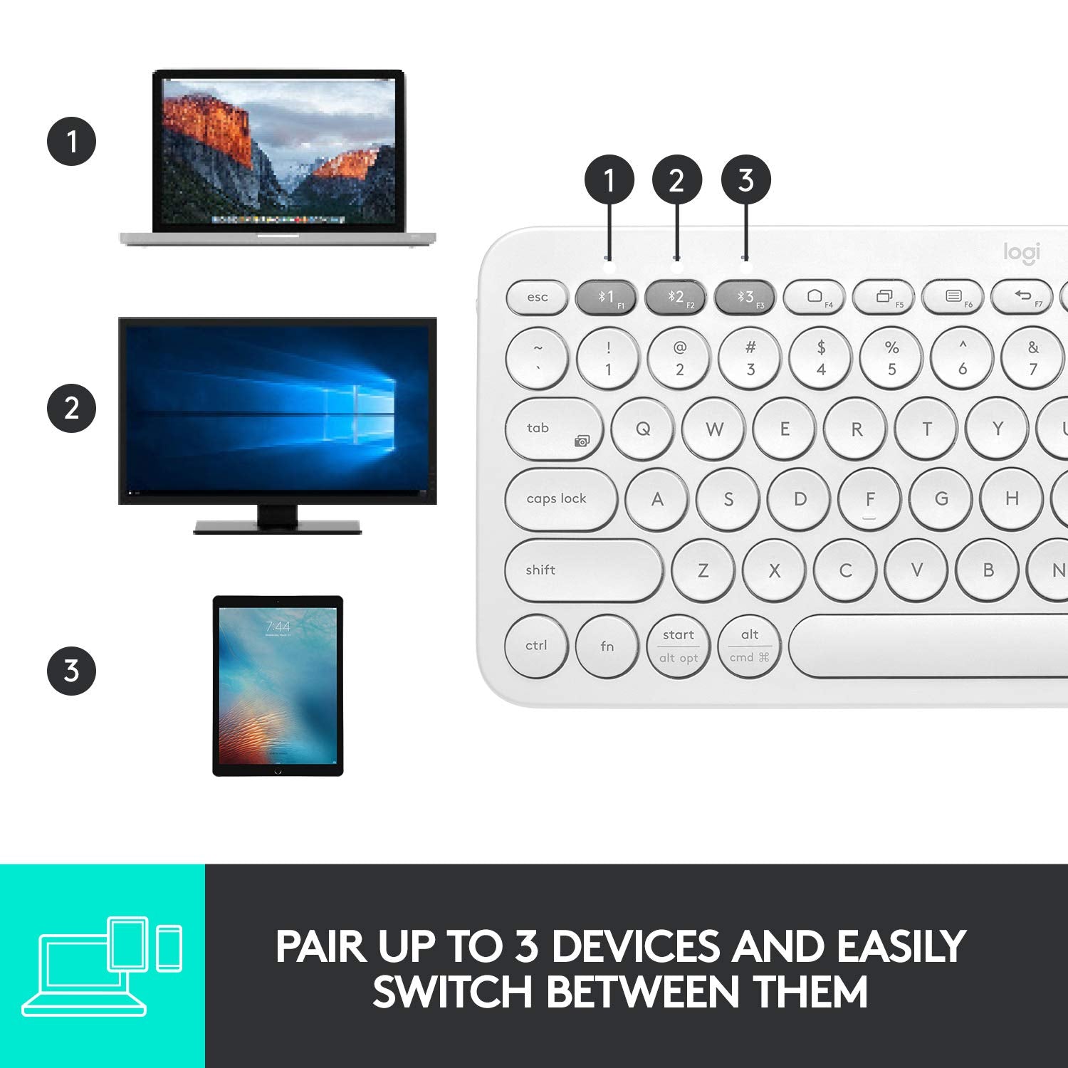 Logitech K380 Wireless Multi-Device Bluetooth Keyboard for Windows, Apple iOS, Apple Tv, Android Or Chrome, for Pc/Mac/Laptop/Smartphone/Tablet(Off White)