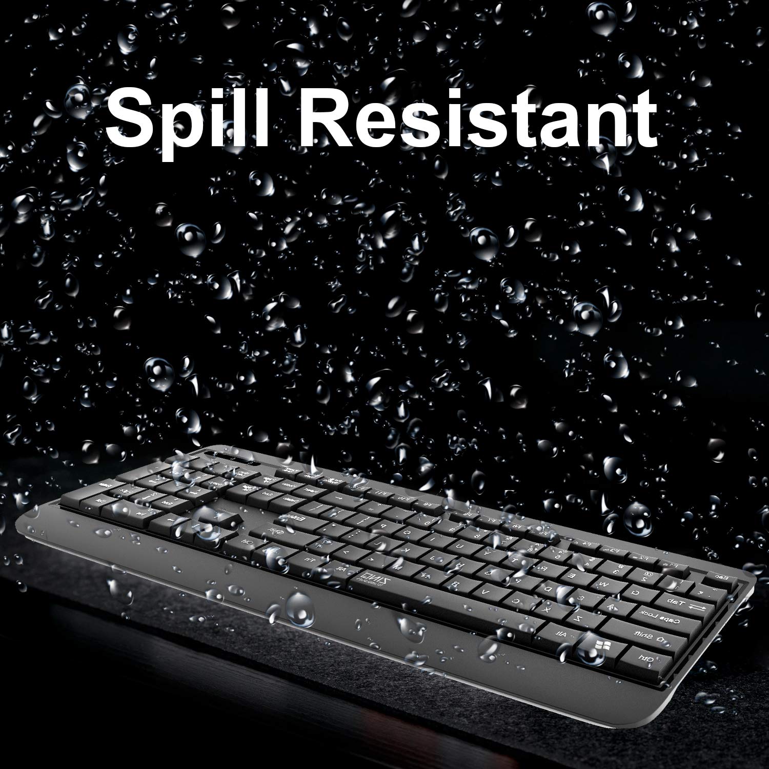 Zinq Technologies ZQ-1000 Spill-Resistant Wired USB Full Size Multimedia Keyboard with 104 Keys (Black)