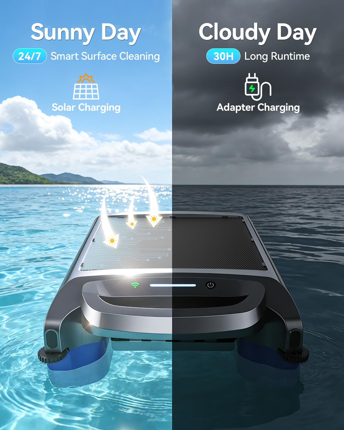2026 New V1T Solar Pool Skimmer, Robotic Pool Surface Skimmer Cleaner with App Control -24/7 Continuous Cleaning Smart Obstacle Avoidance Dual Charging Options Ideal for Above Ground Pool