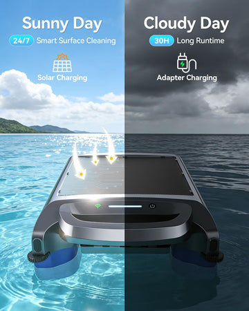 2026 New V1T Solar Pool Skimmer, Robotic Pool Surface Skimmer Cleaner with App Control -24/7 Continuous Cleaning Smart Obstacle Avoidance Dual Charging Options Ideal for Above Ground Pool