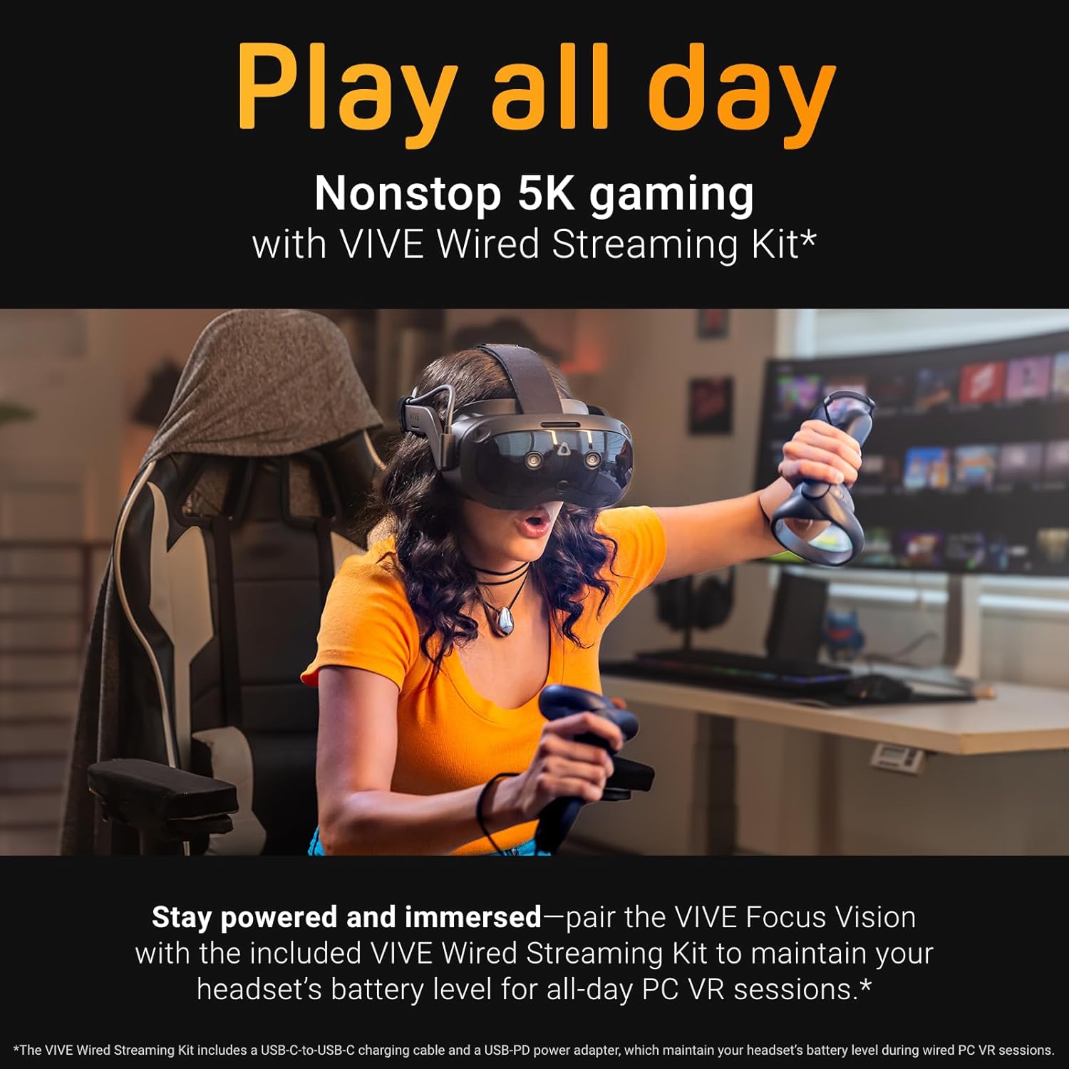 HTC Vive Focus Vision Wired Bundle — XR Headset with DisplayPort PC VR Streaming Kit