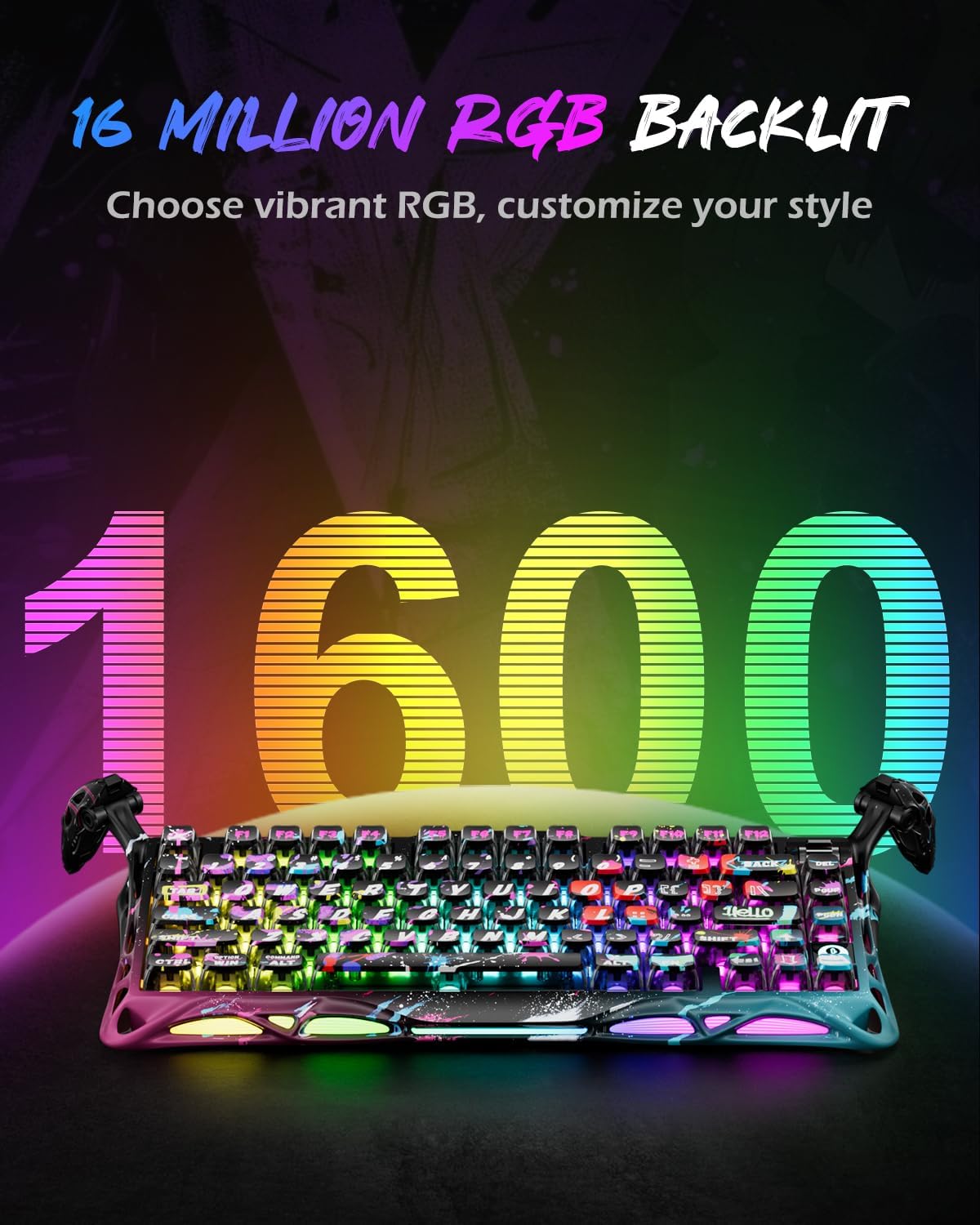 GravaStar Mercury V75 Pro 75% Hall Effect Magnetic Switch Gaming Keyboard, Only Wired, Hot‑Swappable, 8000 Hz Polling, Dual‑Zone RGB, Semi‑Aluminum Frame - Neon Graffiti