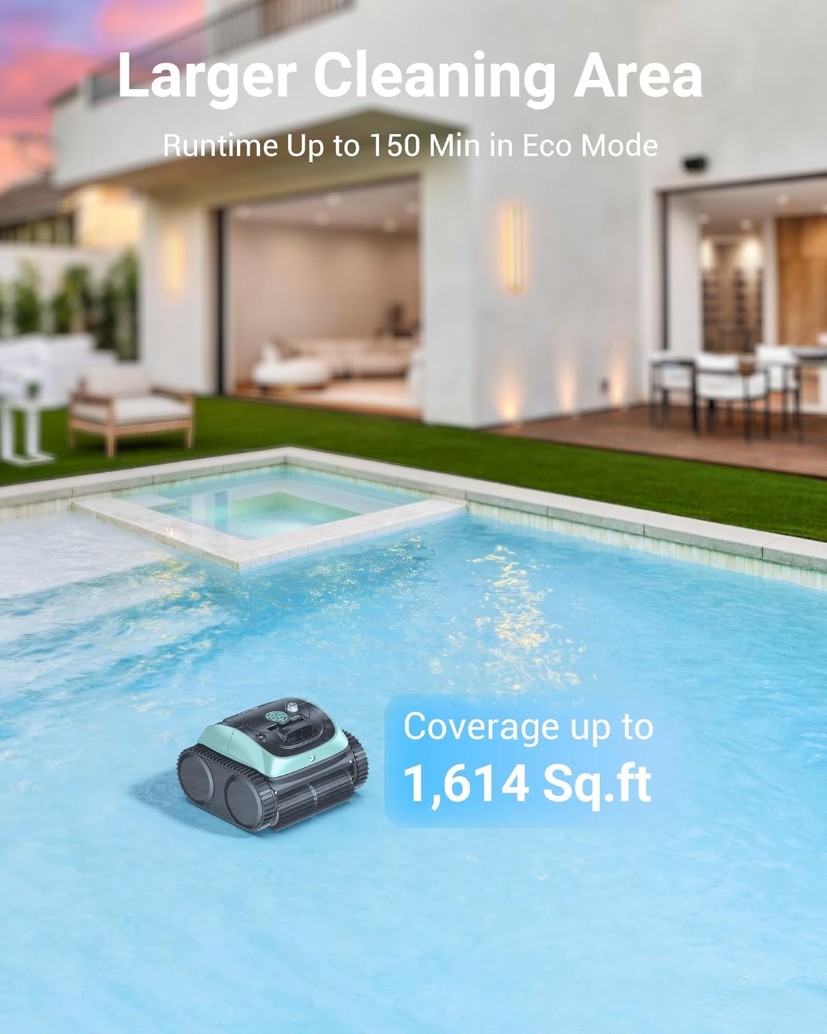 Pool Vacuum for Inground Pools, 4-in-1 Cordless Robotic Pool Cleaner for Above Ground Pools,Triple-Motors,Wall & Waterline Cleaning, App Support, OTA Upgrade up to 1,614 Sq.ft (Black Green)