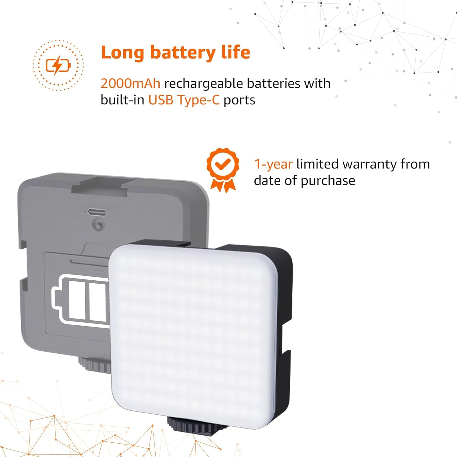 Amazon Basics Rechargeable Selfie Light | 100 LED Beads |Laptop & Makeup Light| Use with Cameras, Computers and Selfie Sticks