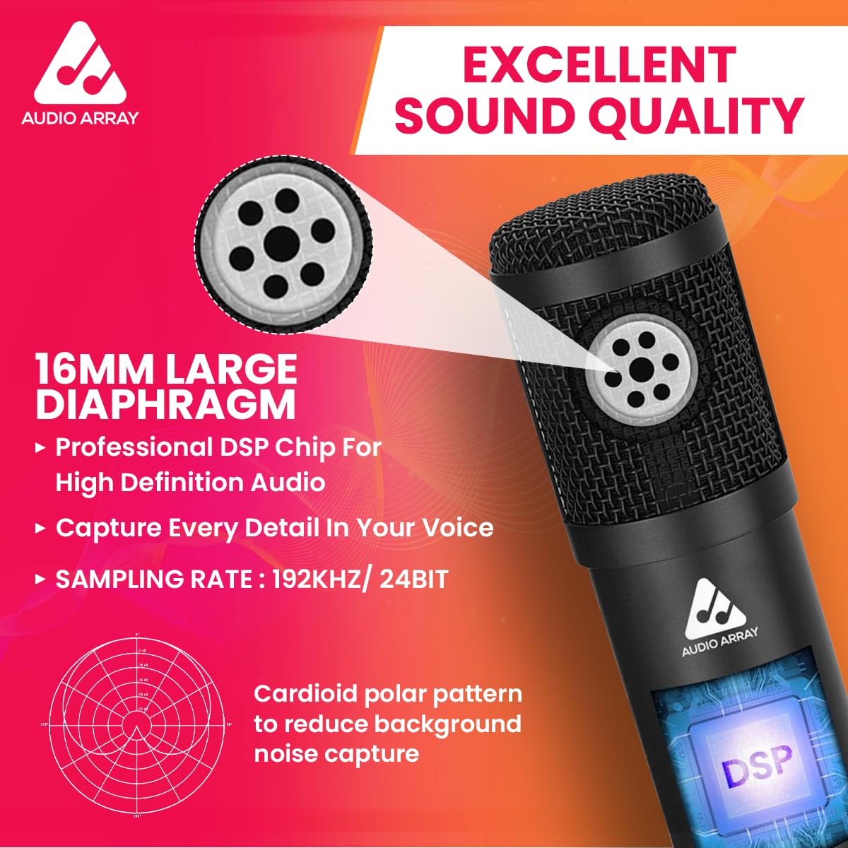 Audio Array AM-C1 USB Condenser Microphone Kit | 192kHz/24bit | BoomArm, Pop Filter, Mic Cover, Shock Mount, Tripod & 2.5M USB Cable | Podcasting, Gaming, Singing & Live Streaming