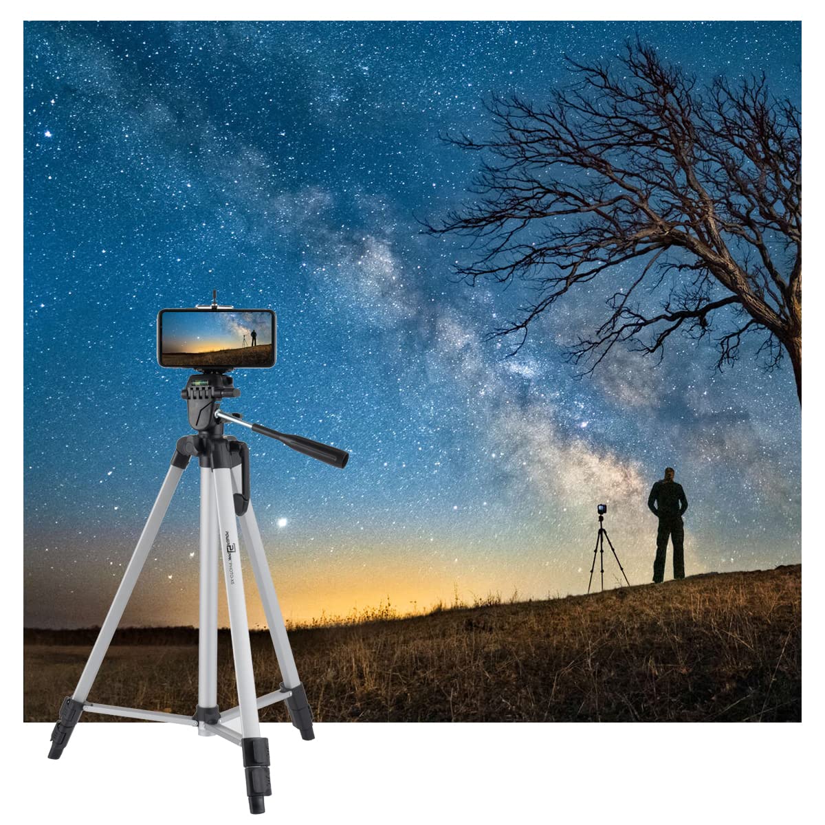 Powerpak Photo-X5 4.5ft/53'' Flat Tripod for Smartphones & Cameras |Max Operating Height - 4.5ft|with Smartphone Clamp & 3-Way Panhead | for Digital DSLR, Video Camera, Camcorder|Payload 1.5kg, Black