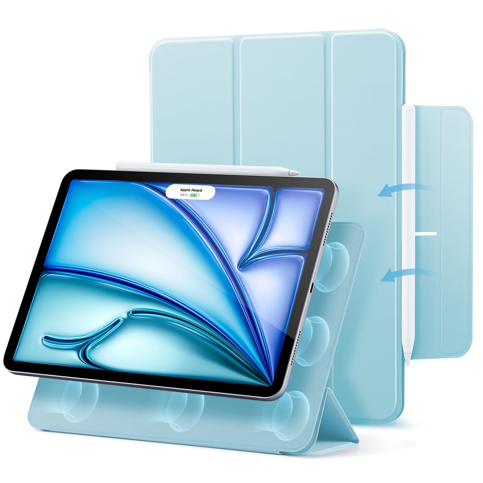 ESR for iPad Air 13 Inch Case M4/M3/M2 (2026/2025/2024), iPad Pro 12.9 Cover, Powerful Magnetic Attachment, Slim Trifold Stand Case, Supports Pencil Pro & Pencil (USB-C), Rebound Series, Pink