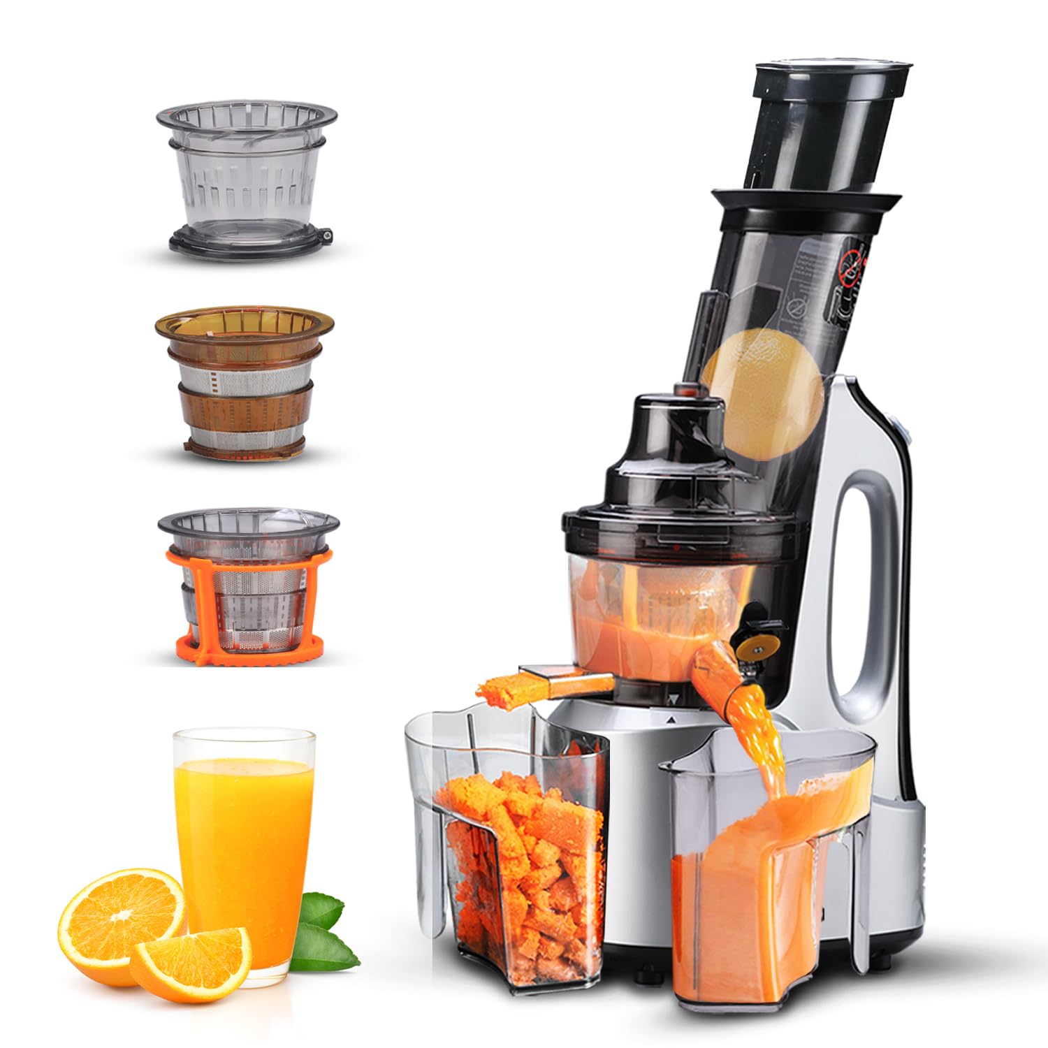 AGARO Royal Slow Juicer, Professional Cold Press Whole Slow Juicer, 240 Watts Power Motor, 120 Minutes Long Usage, 3 Strainers, All-in-1 Fruit & Vegetable Juicer, Black