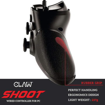 CLAW Shoot Wired USB Gamepad Controller for PC supports Windows XP/7/8/10 with Rubberized Textured Grip and Dual Vibration Motors