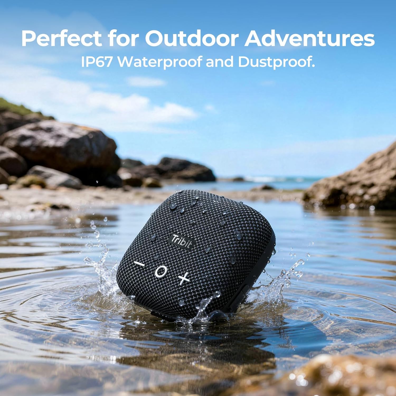 Tribit StormBox Micro 2 Portable Speaker: 90dB Loud Sound Deep Bass IP67 Waterproof Small Speaker Built-in Strap, 12H Playtime Long Battery 120ft for Outdoor Camping Biking (Black)