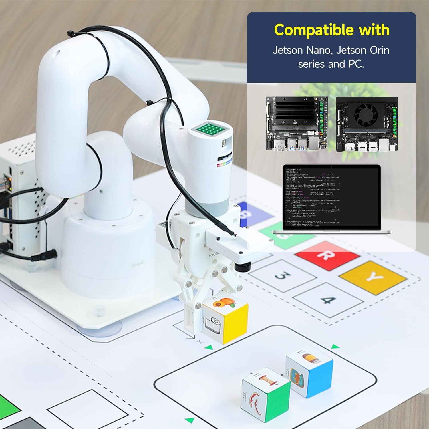 Yahboom 7Axis Collaborative Robot Arm for Jetson Orin NX Super 16GB 157TOPS AI Visual Recognition, Movelt, APP Control,ROS Education with Adaptive Gripper