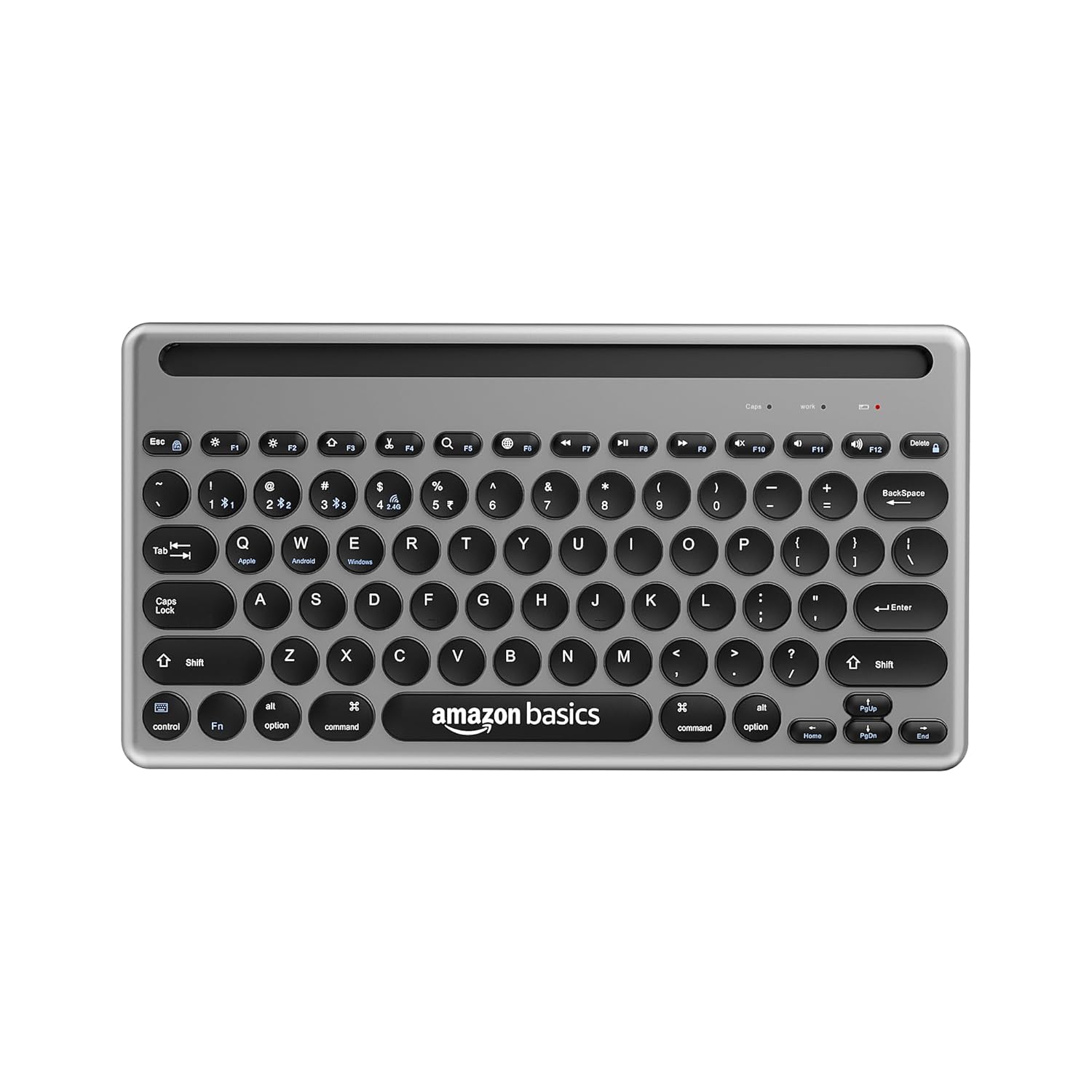 Amazon Basics Wireless Keyboard and Mouse Set with Bluetooth multiconnect, 2.4GHz Receiver,1600 DPI, Smartphone/Tablet Holder, Built in Rechargeable Battery