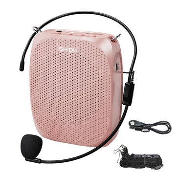 SHIDU S258 Upgraded Portable Rechargeable Voice Amplifier with Wired Neckband Microphone, Supports AUX, USB, & Micro-SD Card Input for Teachers, Tour Guides with Type C Charging Cable|Pink