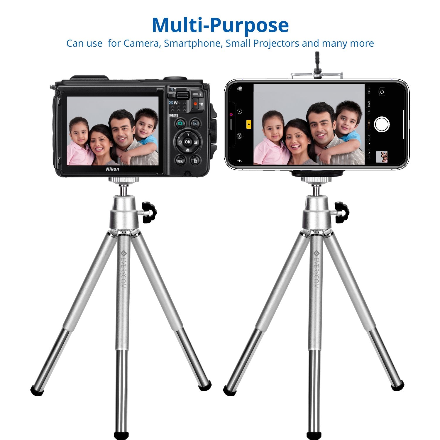 Everycom Mini Tripod with Phone Holder Portable Lightweight Flexible with 360 Degree Compatible with All Smart Phones and Digital Camera for Vlogging Blogging Shooting Photography, Silver Color