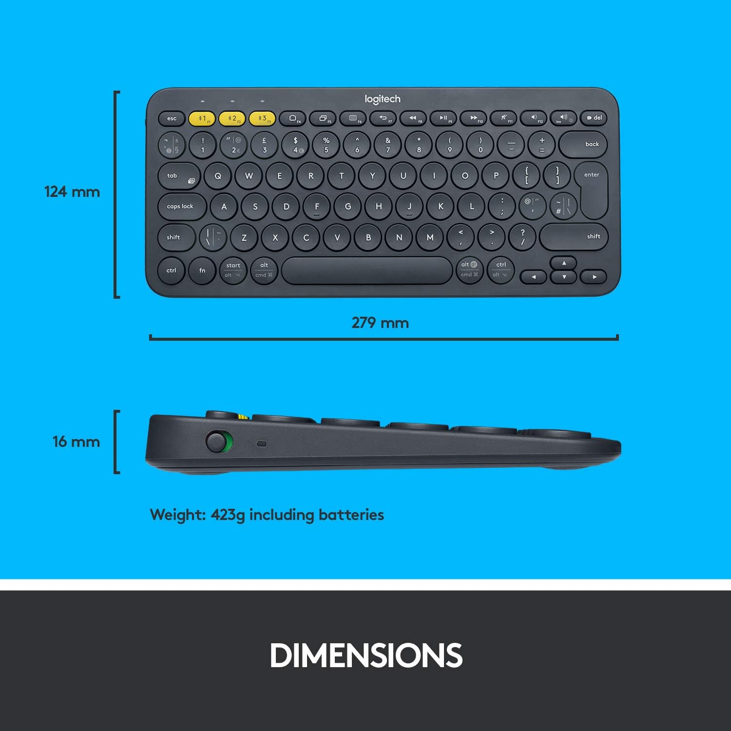 Logitech K380 Pebble Multi-Device Bluetooth Keyboard – Windows, Mac, Chrome OS, Android, iPad, iPhone, Apple TV Compatible – with Flow Cross-Computer Control and Easy-Switch up to 3 Devices –Dark Grey