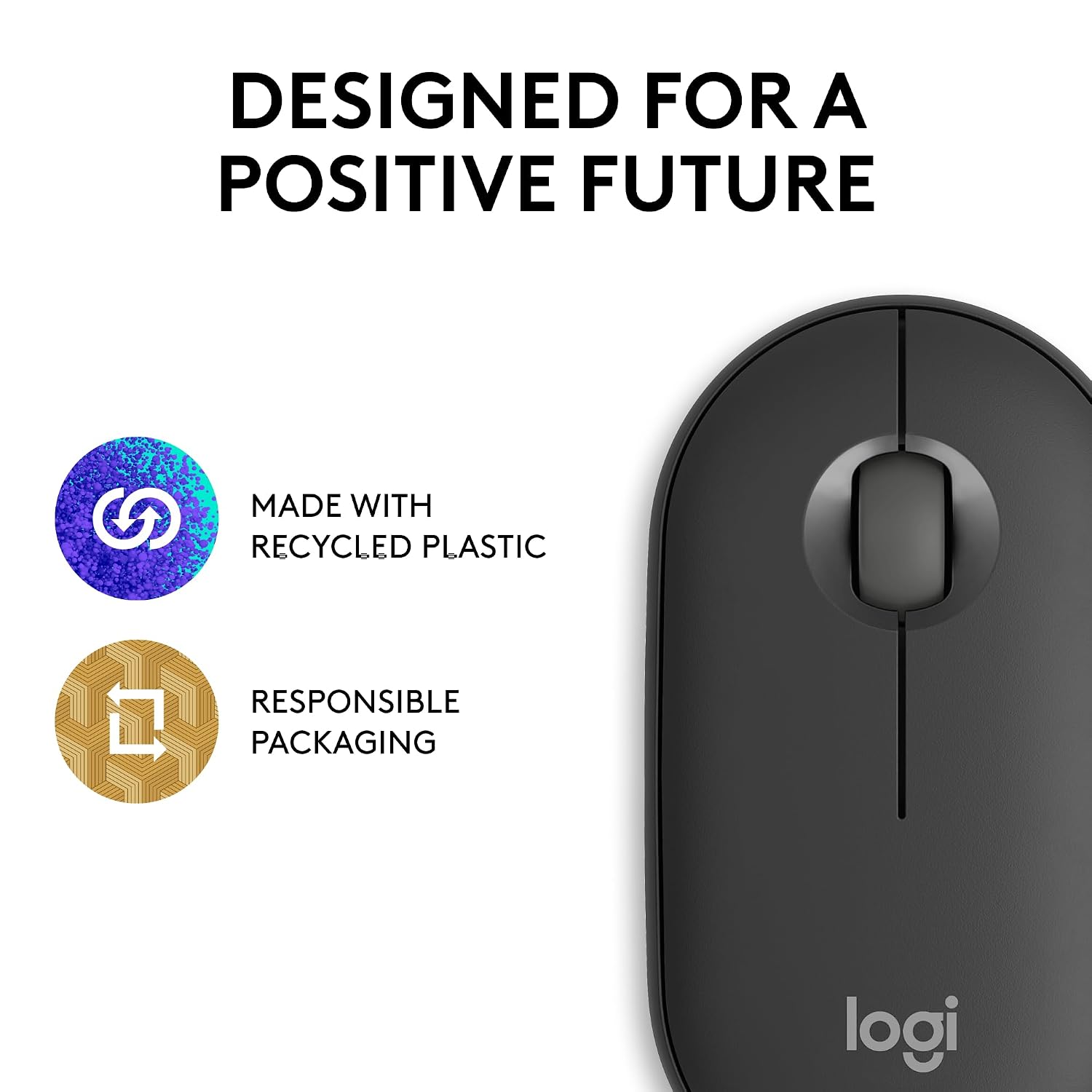 Logitech Pebble Mouse 2 M350s Slim Bluetooth Wireless Mouse, Portable, Lightweight, Customisable Button, 4000 DPI, Quiet Clicks, Easy-Switch for Windows, macOS, iPadOS, Android - Tonal Graphite