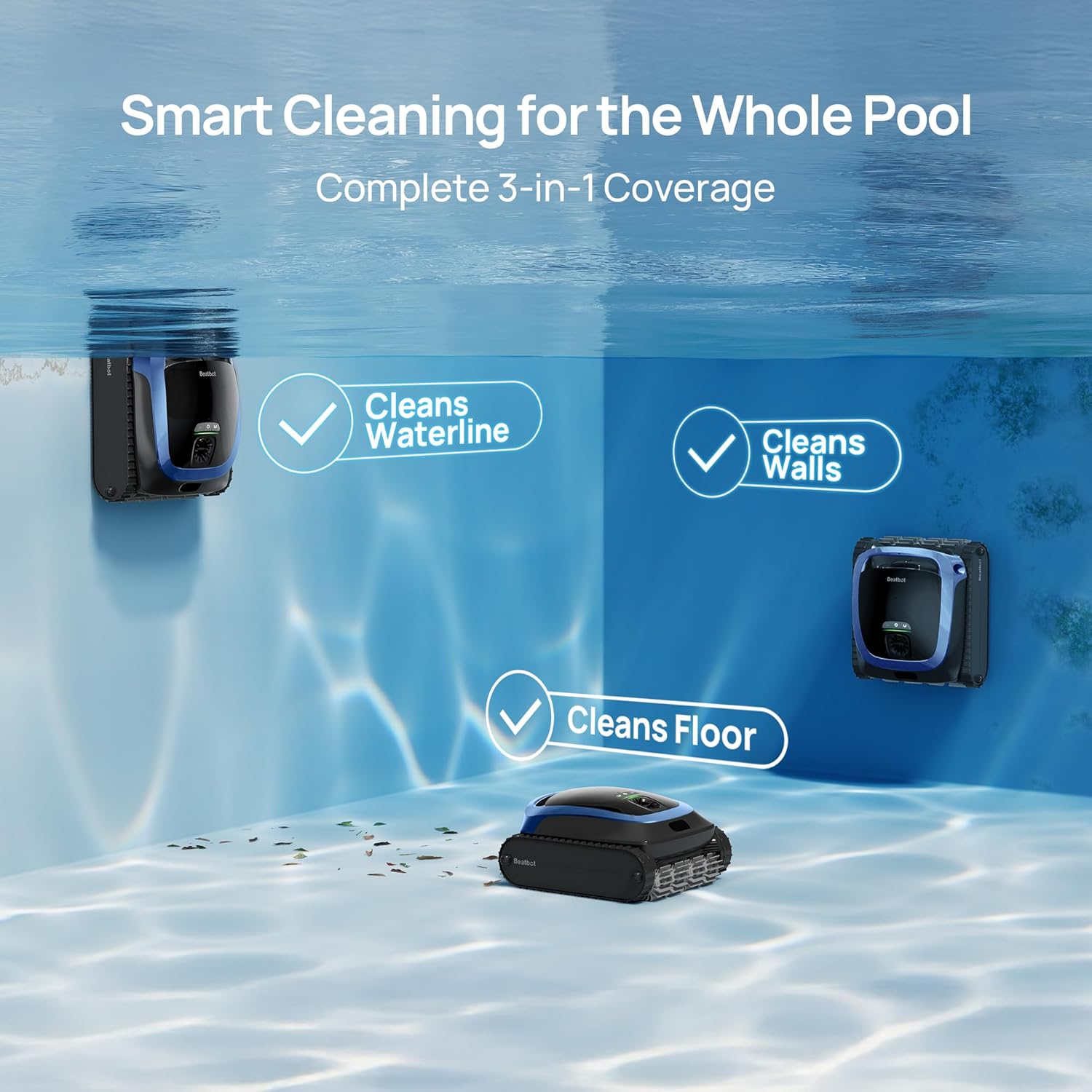 (2025 Upgrade) Beatbot AquaSense 2 Cordless Robotic Pool Vacuum Cleaner, Smart Surface Parking, Double-Pass Waterline Scrubbing, Cleans Floor, Walls and Waterline, Light Blue