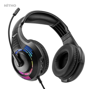 Nitho Spectra Gaming Headset with RGB Light and Microphone, Over-Ear Stereo Headphones for Xbox Series X|S, Xbox One, PS5, PS4, Nintendo Switch, PC, Mobile, 3.5 mm Audio Jack, 50 mm Drivers - Black