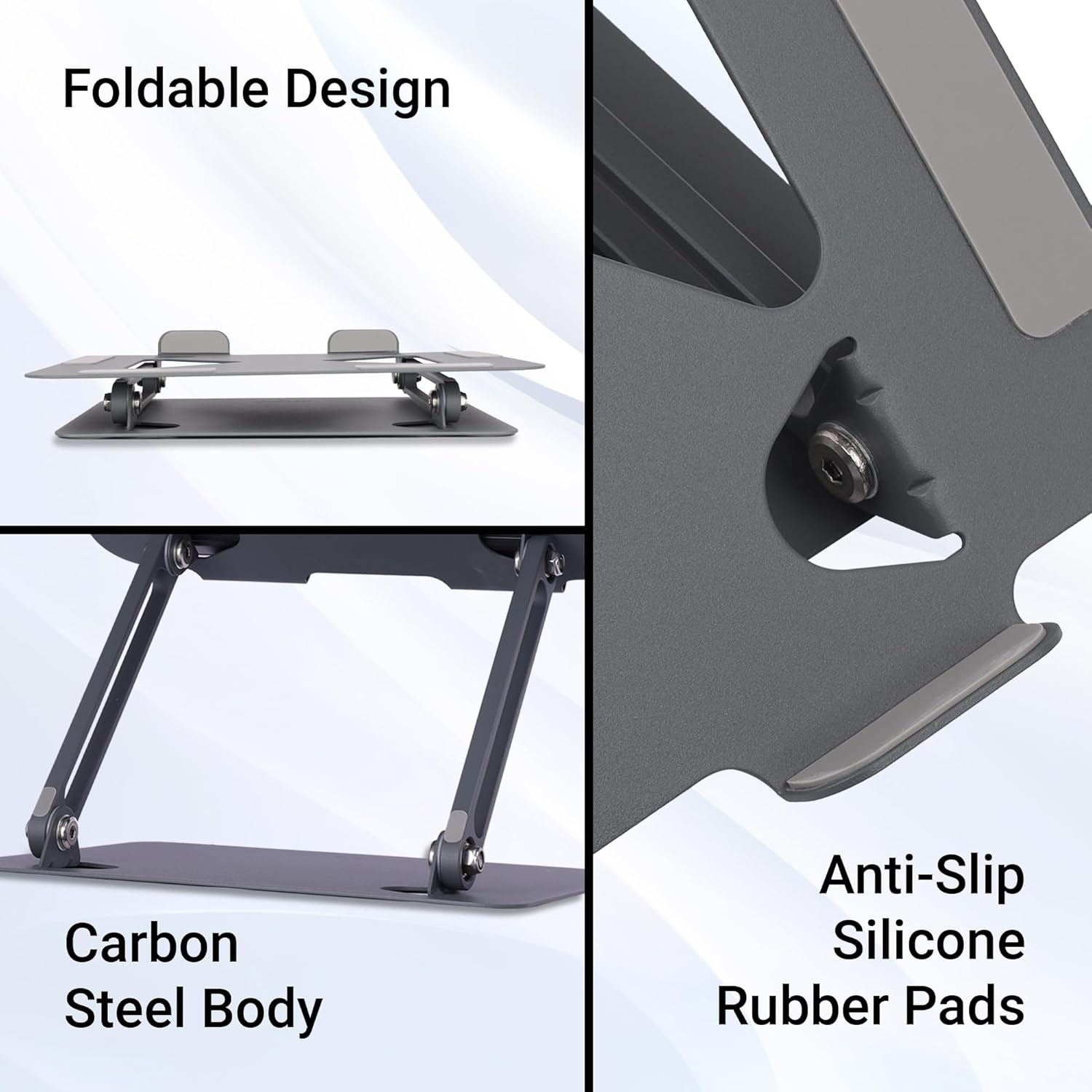 Zebronics NS3000 Portable Laptop & Tablet Stand Supports Upto 17” with Max. 5KG Support, Anti-Slip Silicone Pads, Foldable Design, Multi Angle Adjustment, Carbon Steel Body