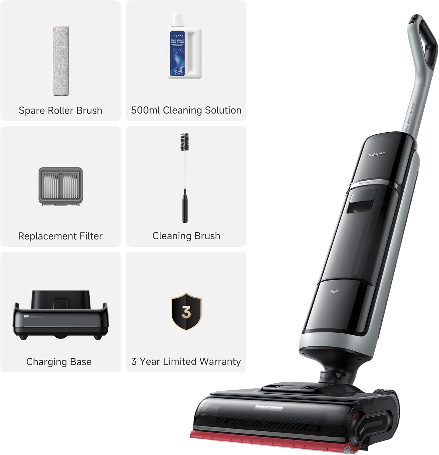 dreame H15 Pro Heat Wet Dry Vacuum and Mop, 185°F Hot Water Floor Cleaning | 0 Hair Tangle for Pet, Vacuum Cleaner with AI Robotic Arm, 22KPa Suction, 180° Lie-Flat, Hot Self Cleaning, Edge to Edge