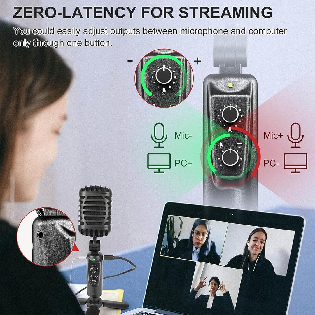 Audio Array AM-C24 USB Plug & Play Retro Microphone Kit | No Latency Monitoring & Volume Control Knob | Gaming, Streaming, Podcast, Singing, Discord, Zoom Meeting, YouTube | Laptop, PC, Smartphones
