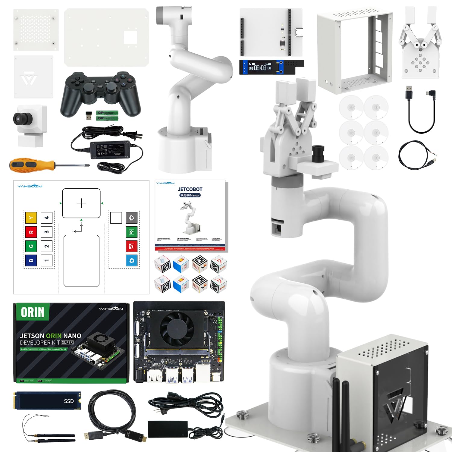 Yahboom 7Axis Collaborative Robot Arm for Jetson Orin NX Super 16GB 157TOPS AI Visual Recognition, Movelt, APP Control,ROS Education with Adaptive Gripper