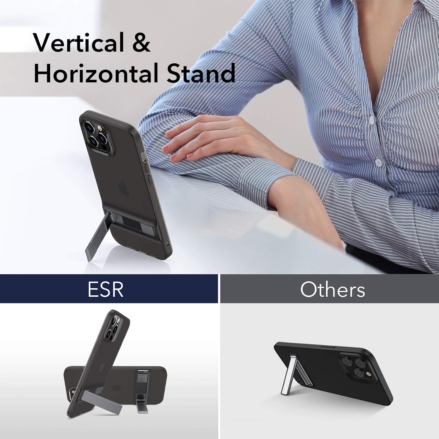 ESR Metal Kickstand Designed Case for iPhone 12 Pro Max 6.7" [Patented Design] [Two-Way Stand] [Reinforced Drop Protection] Flexible TPU Soft Back Cover- Translucent Black