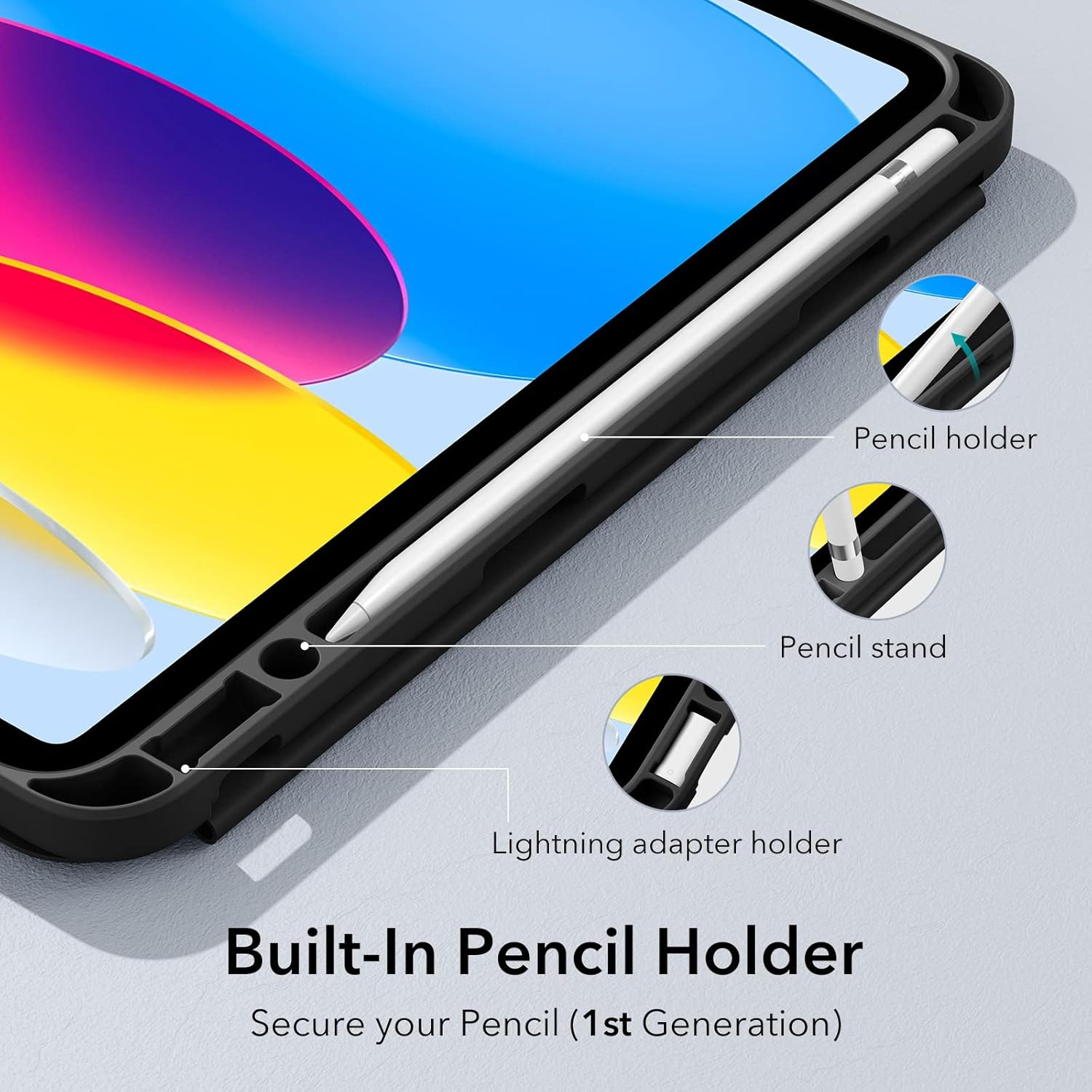 ESR for iPad 10th Generation Cover (2022, 10.9 inch), iPad 10 Case, Built-in Pencil Holder, Flexible Back Cover, Trifold Stand, Auto Sleep/Wake, Rebound Pencil Series, Black