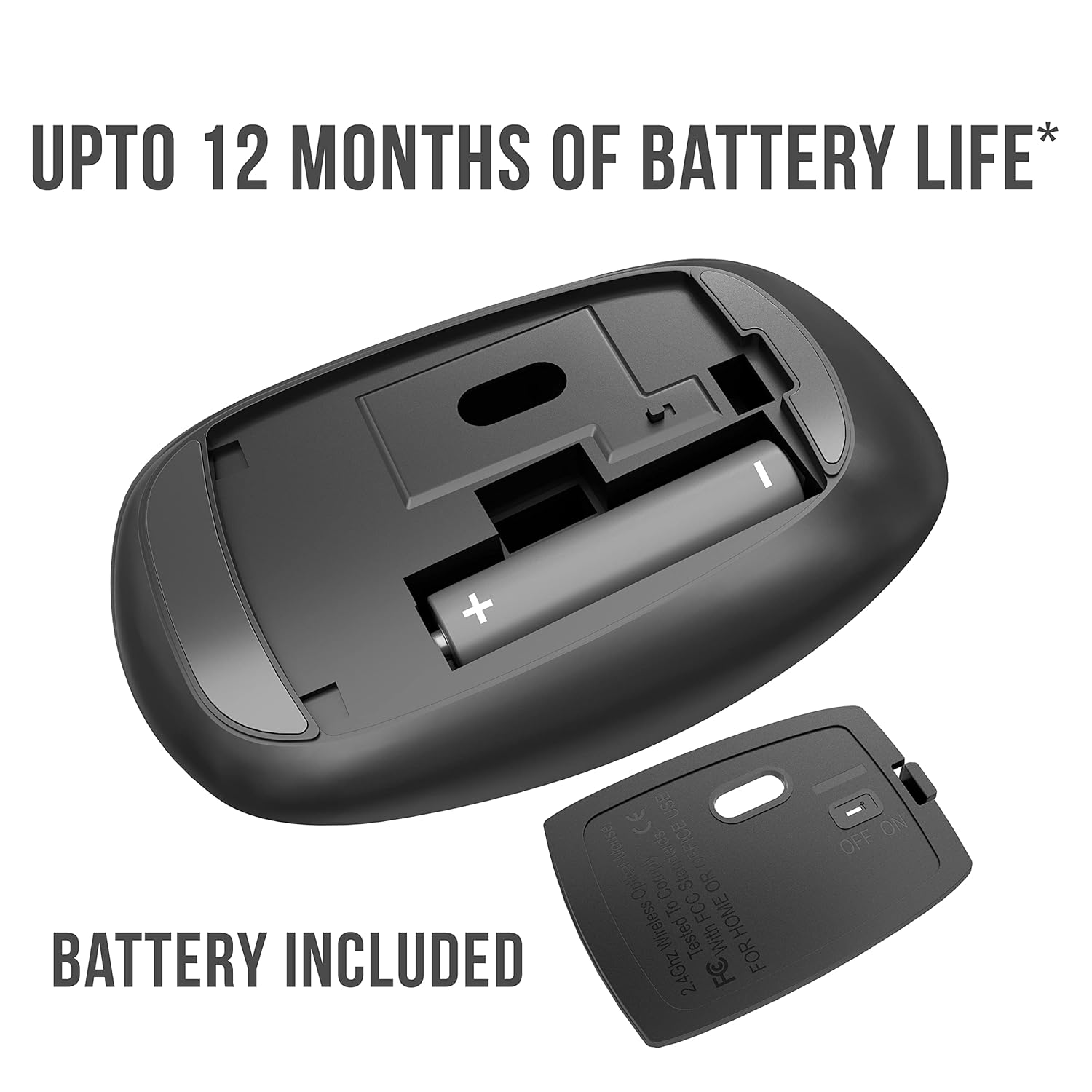 Quantum Wireless Mouse with Upto 12 Months Battery Life(Cell Included), Silent Keys, 800/1200/1600 DPI, USB Nano Receiver, USB to Type-C Connector, Slim Wireless Mouse for PC, Laptop, MacBook (Black)