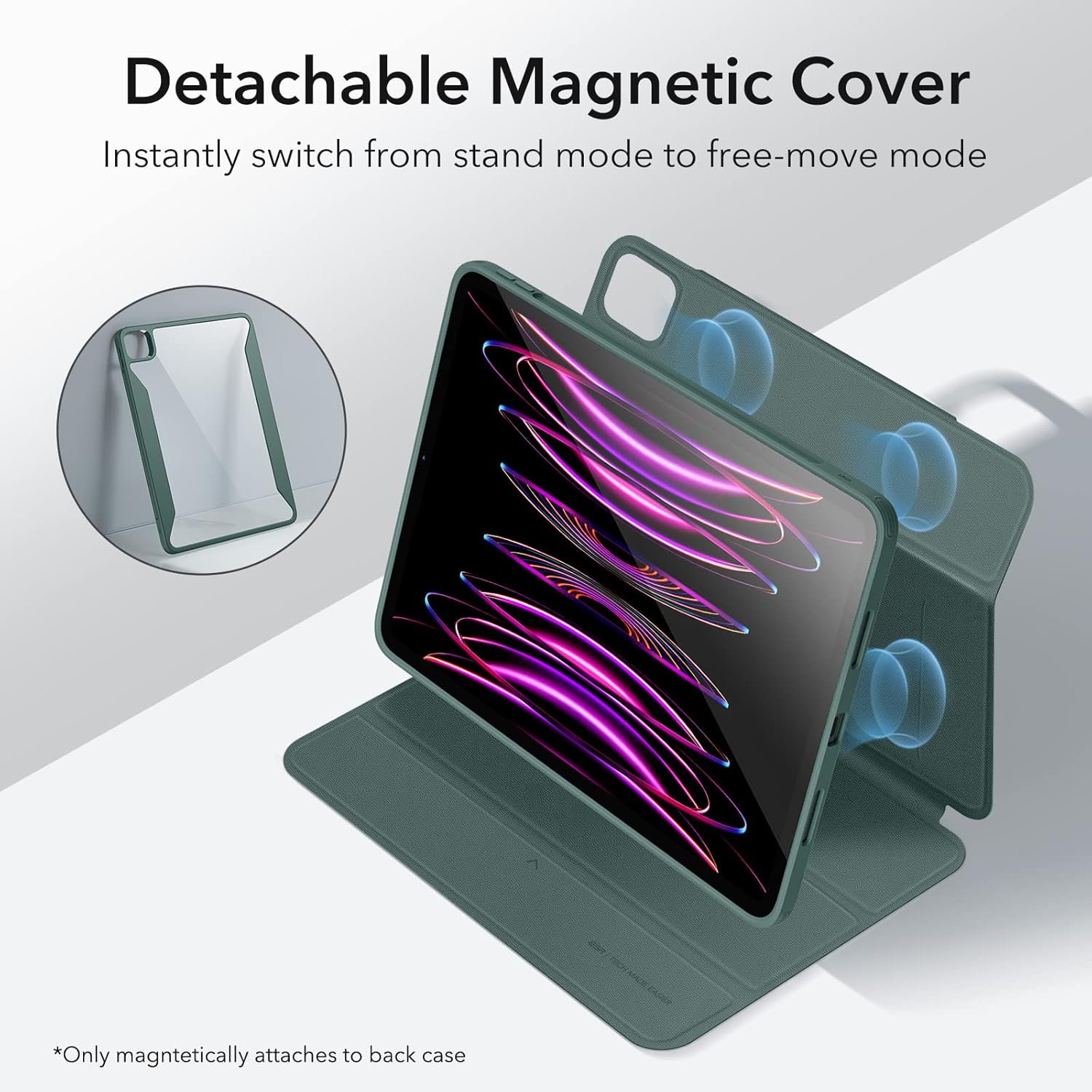ESR iPad Pro 12.9 Case (2022/2021), iPad Pro 12.9 inch Hybrid Case with Pen Holder, 12.9 inch, Detachable Magnetic Cover, Rebound 360 Series, Forest Green