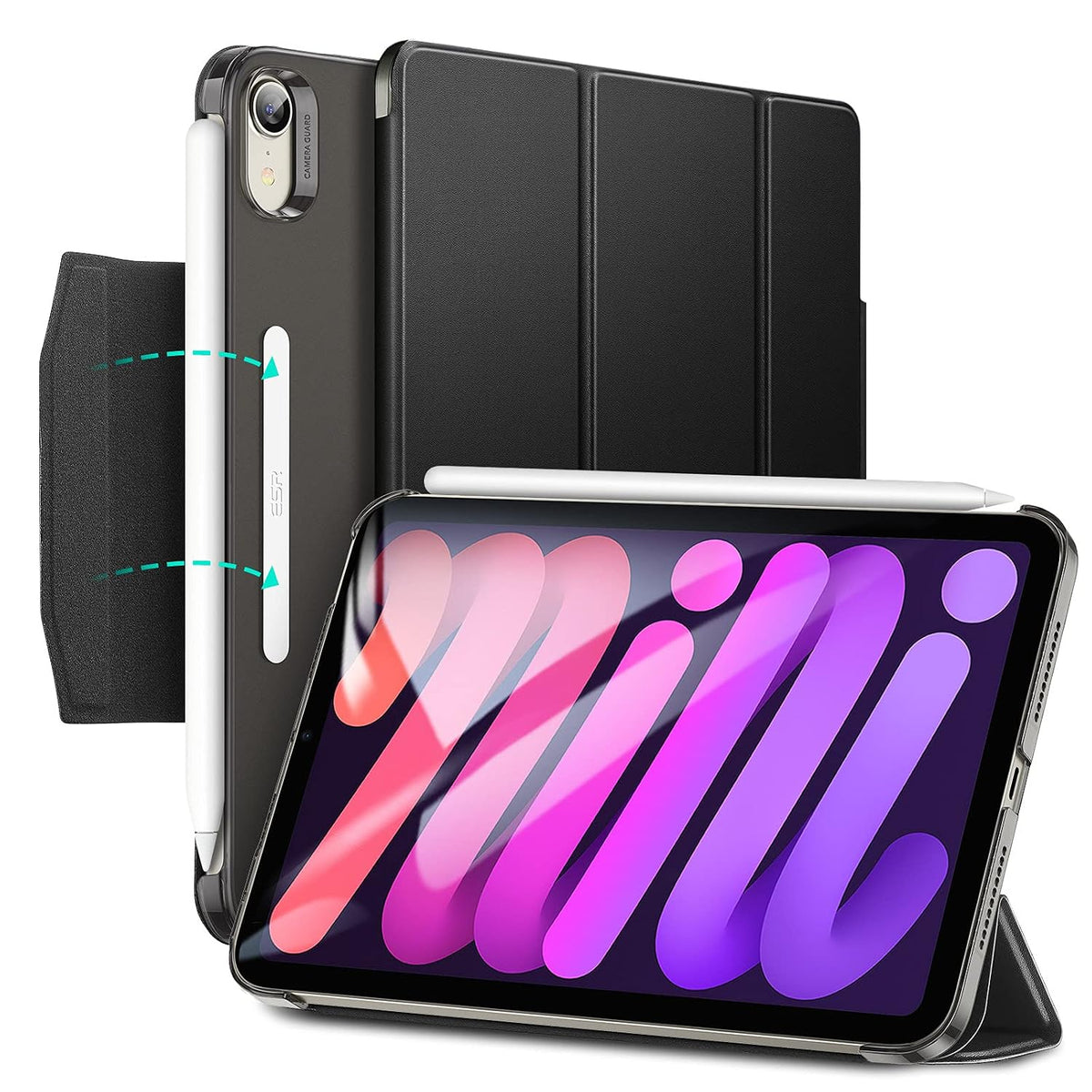 ESR for iPad Mini 6 Case(8.3 inch, 2021), Trifold Smart Case, Trifold Stand, Magnetic Clasp, Auto Sleep/Wake, Slim Lightweight Case for iPad Mini 6th Generation, Ascend Series, Black