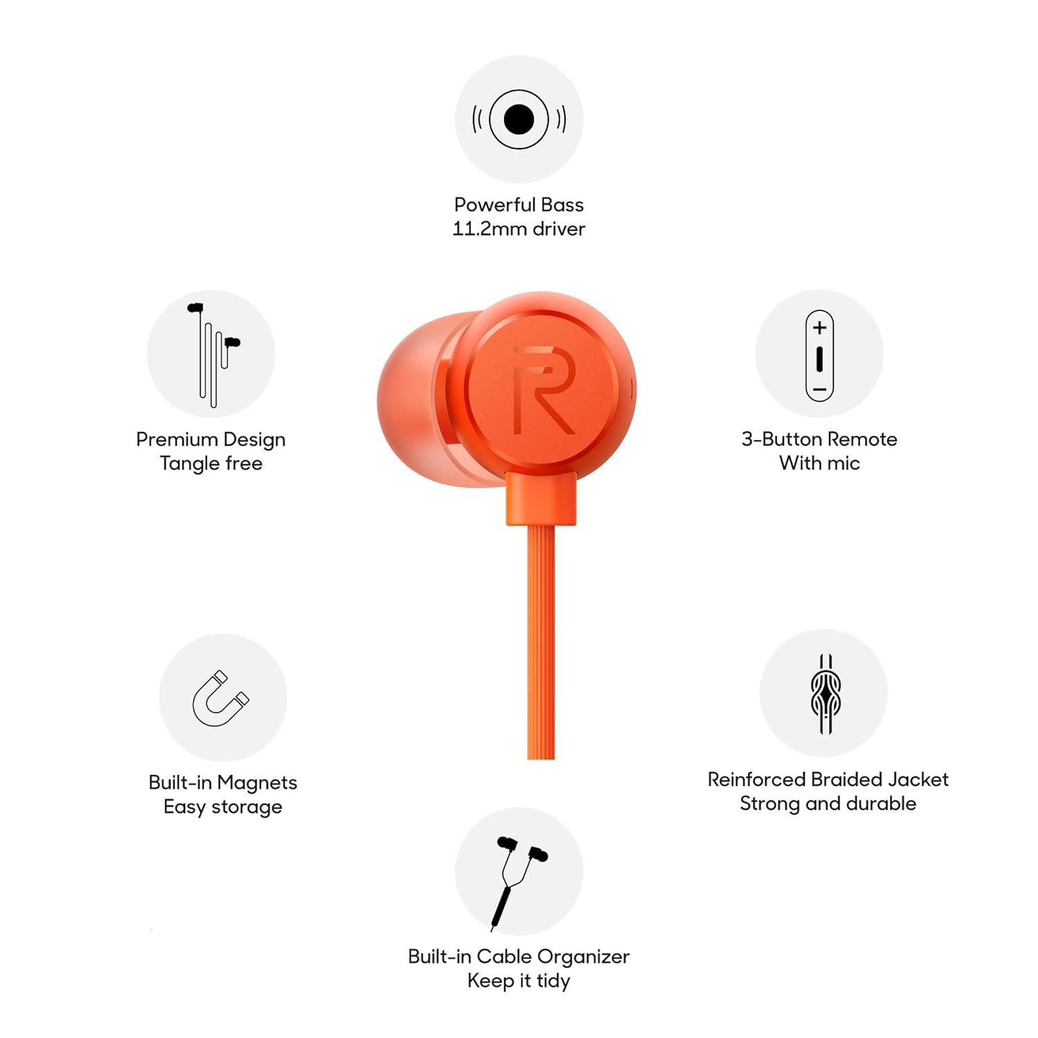 realme Buds 2 Wired in Ear Earphones with Mic (Orange)
