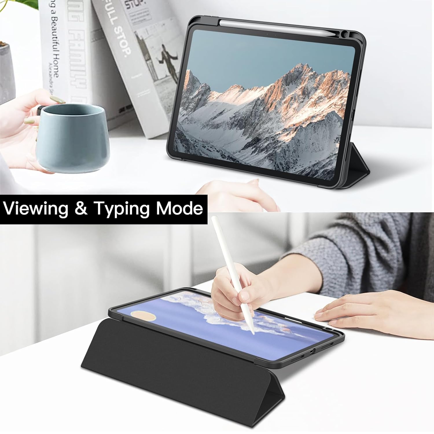 JETech Cover Case for iPad Pro 11-Inch M5/M4 2025/2024 (6th/5th Generation) with Pencil Holder, Clear Transparent Back Shell Slim Stand Shockproof Tablet Cover, Auto Wake/Sleep (Black)