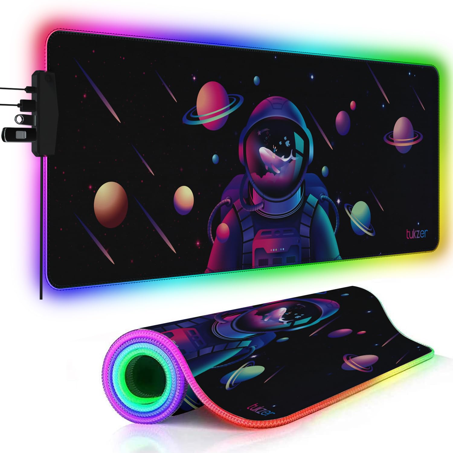 Tukzer RGB RETRO Extended Gaming Mouse Pad, High-Speed Mouse Tracking & Control | with LED Glowing Backlight 13 Lighting Modes| Desk Mat for Computer Laptop Keyboard (795mm x 298mm x 3.45mm, Abstract)