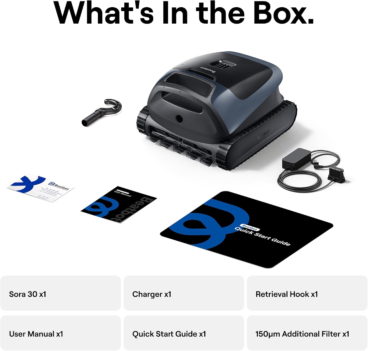 Beatbot Sora 30 Pool Vacuum, Floor & Wall & Waterline & Platform Cleaning, 6800GPH Power, Smart Parking, 300Min Runtime, 5L Capacity, for Above & In-Ground Pools 3229 sq.ft, Deep Blue