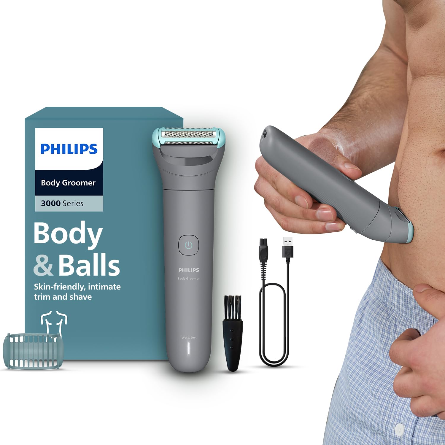 Philips Showerproof Body & Balls Trimmer for Men Private Parts | Bi-directional Trimming| Skin Safe Intimate Grooming | Skin Protection System | 2yrs Warranty | India's #1 Men's Trimmer* | BG1025