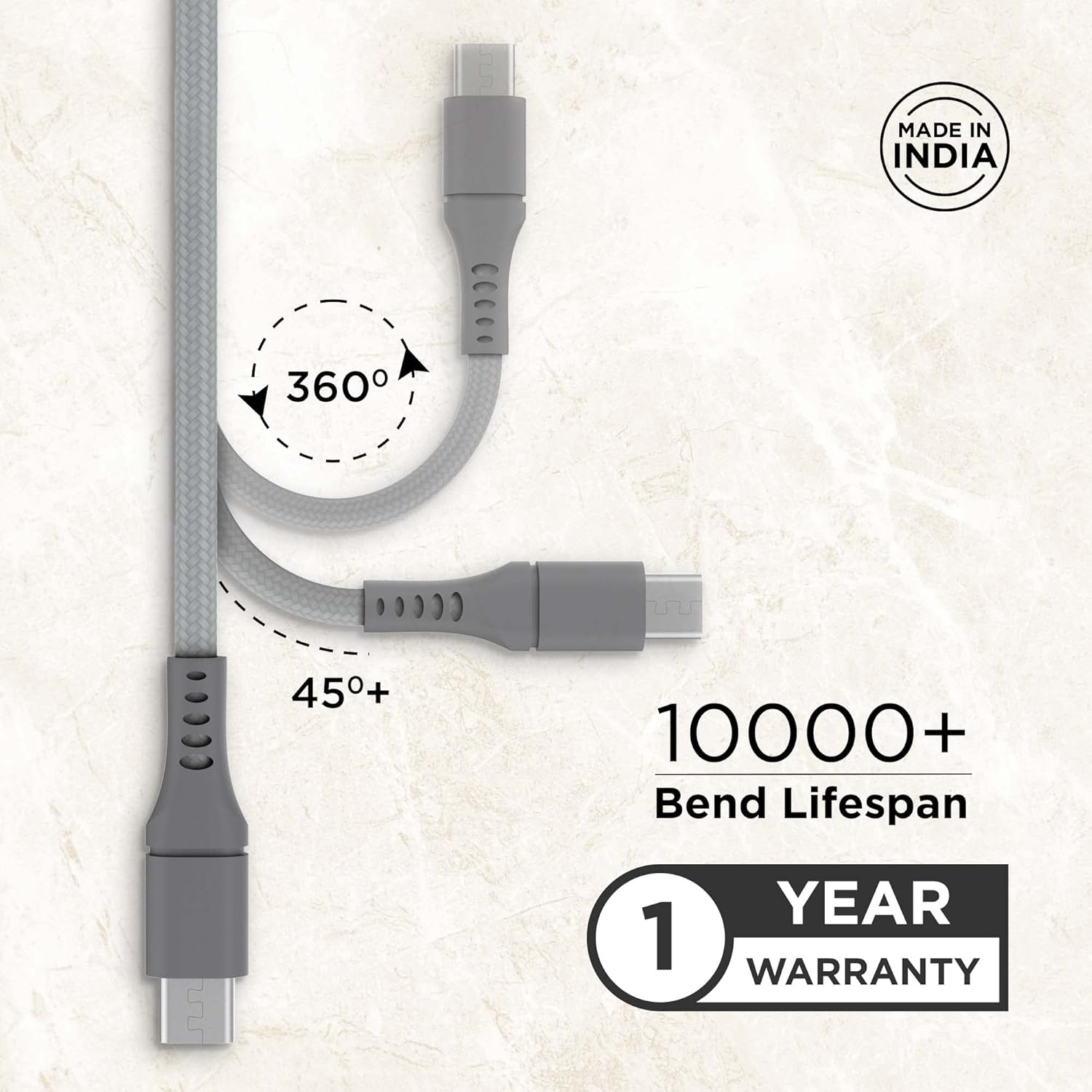 Lenovo Micro USB Cable Tangle-Free Aramid Fiber Braided 1M Cable With 4A Charging & 480 MBPS Data Transmission, Certified 10000+ Bend Lifespan, Metallic Grey