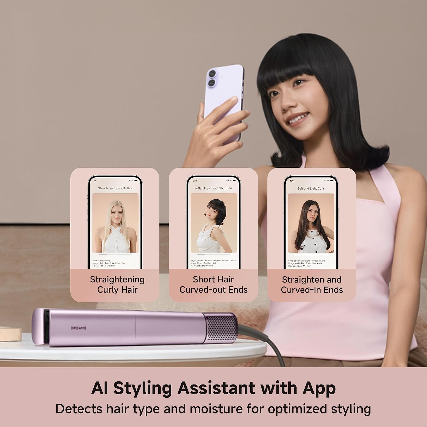 DREAME Aero Straight Pro 2-in-1 Air Straightener, Dual Airflow Channel, AI Styling, Wet-to-Dry Straightening, 57°C Root Care Mode, Triple Hair Care, 110,000RPM Motor, Smart Display, Safe Operation
