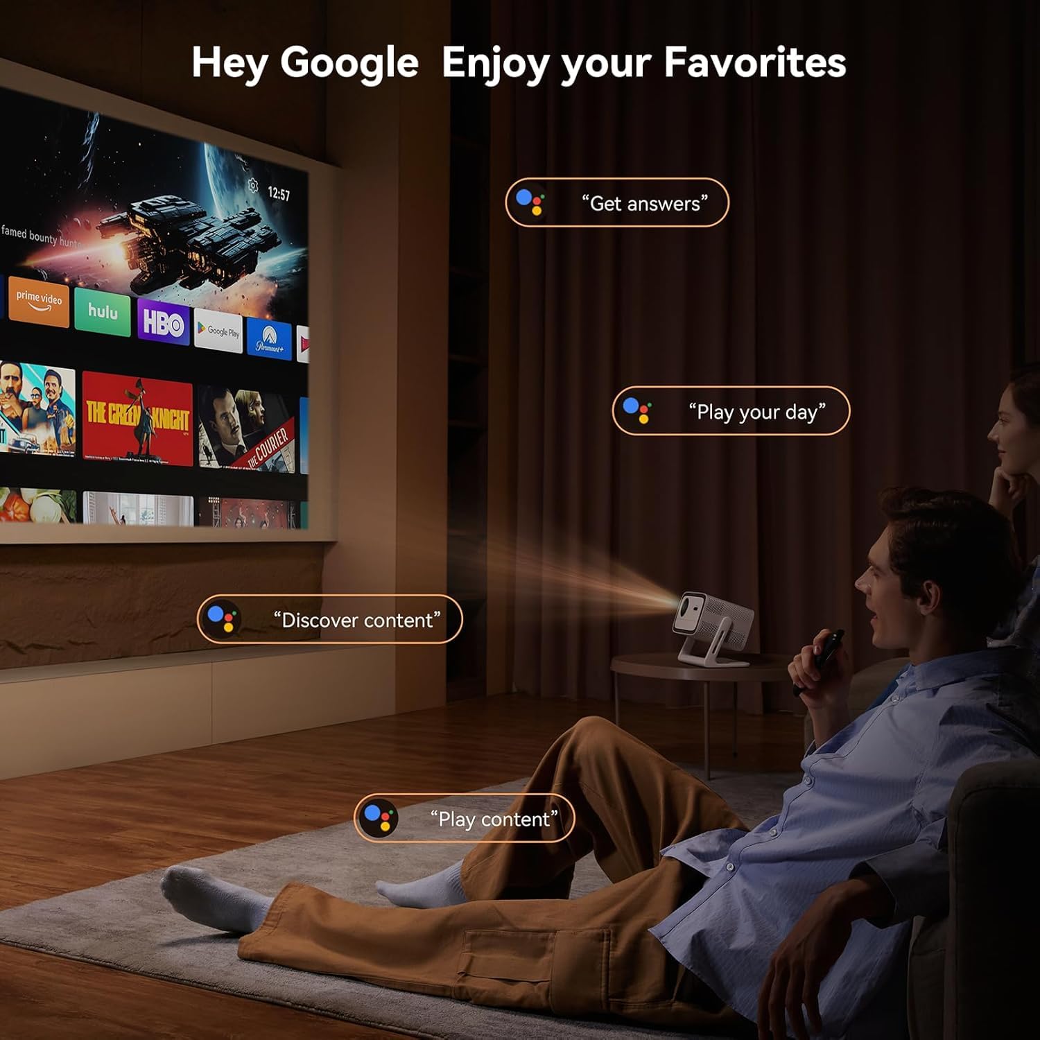 WANBO Vali 1, Native 1080P Fully Automatic, Smart Home Projector 4K Ultra HD, DRM L1, 900 ANSI | Voice Assistant | Chromecast | Android TV 11.0 | 12W Speaker | WiFi, BT | White