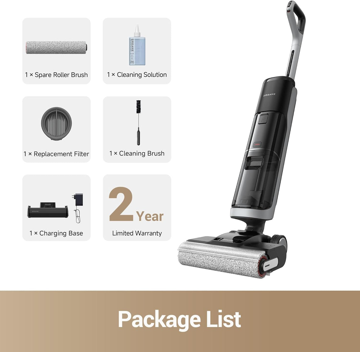 dreame H14 Pro Wet Dry Vacuum Cleaner, 180° Lie-Flat Vacuum Mop, 140°F Washing and Fast Hot Air Drying, Powerful 18kPa Suction Floor Cleaner Machine, Easy GlideWheel Movement, Smart App Control