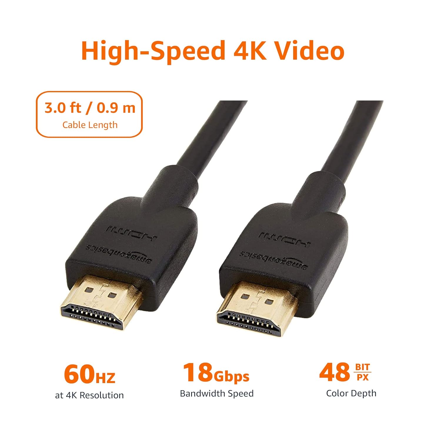AmazonBasics High-Speed HDMI Cable,3 Feet (Black,2-Pack)-Supports Ethernet,3D,4K video