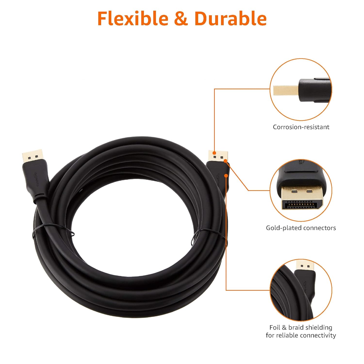 AmazonBasics 15 Feet DisplayPort to DisplayPort Cable - (Not HDMI Cable, Gold)
