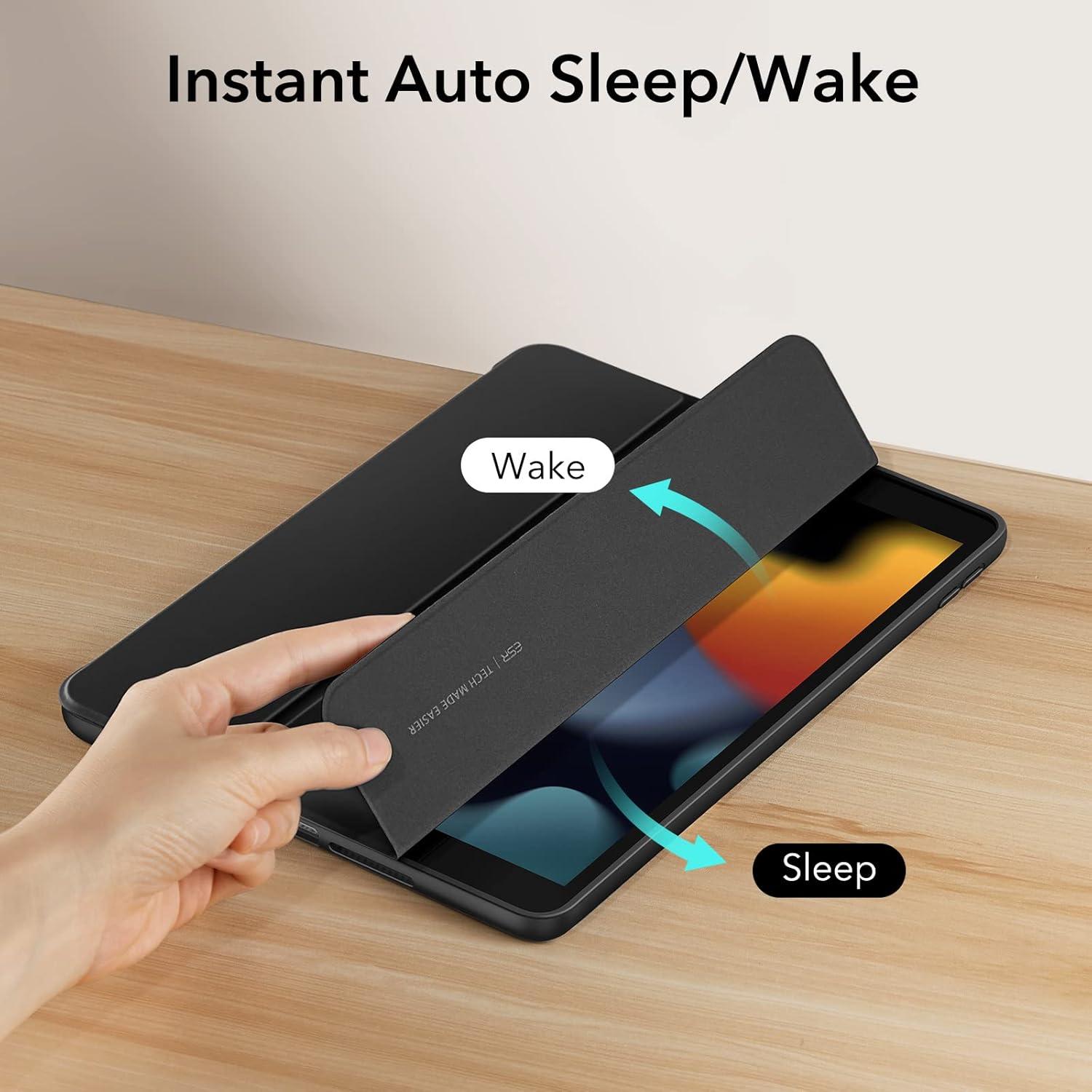 ESR Rebound Case with Pencil Holder for iPad 9th/8th/7th Generation Case, iPad 10.2 case with Pencil Holder (2021/2020/2019 Models), Trifold Viewing Stand, Auto Sleep/Wake Cover, Rebound Series, Black