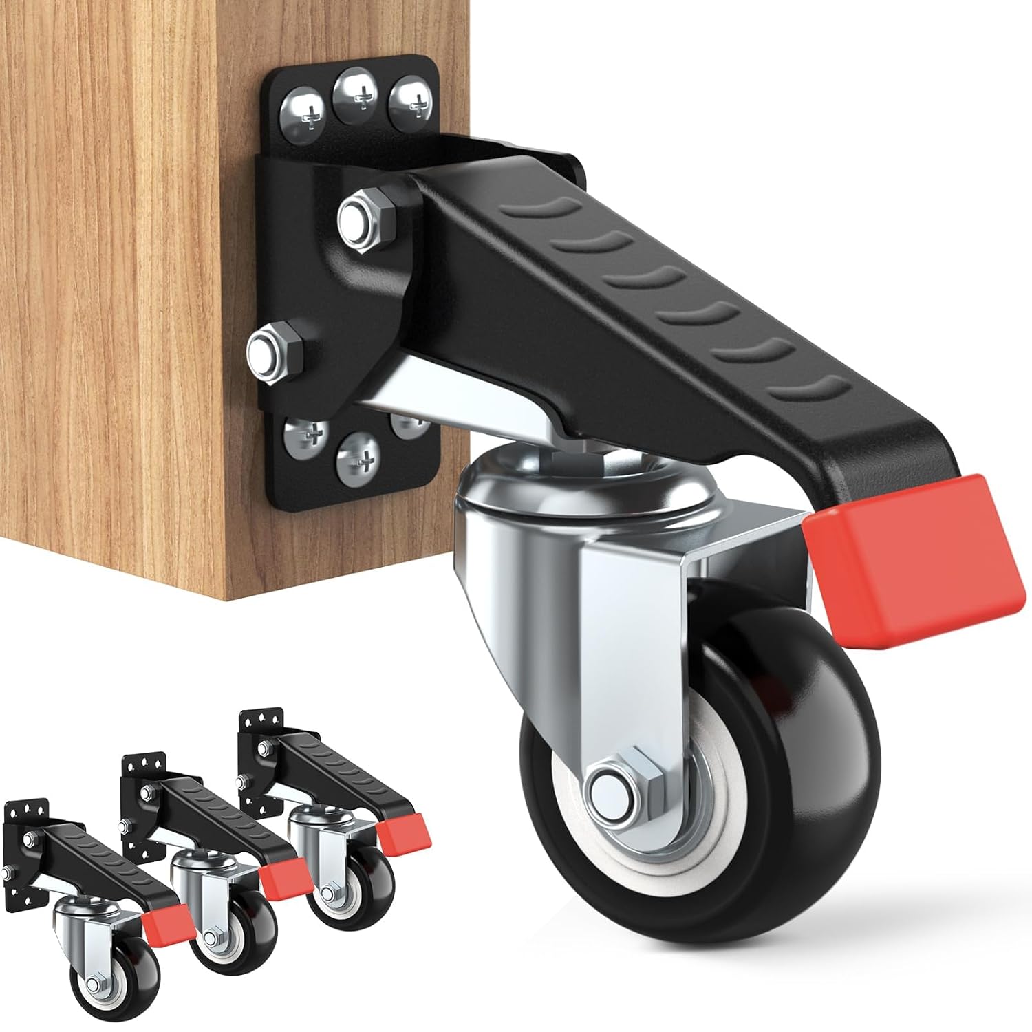 SPACEKEEPER Workbench Casters kit 660 Lbs - 4 Heavy Duty Retractable Caster Wheels Designed for Workbenches Machinery & Tables, Install Template Included