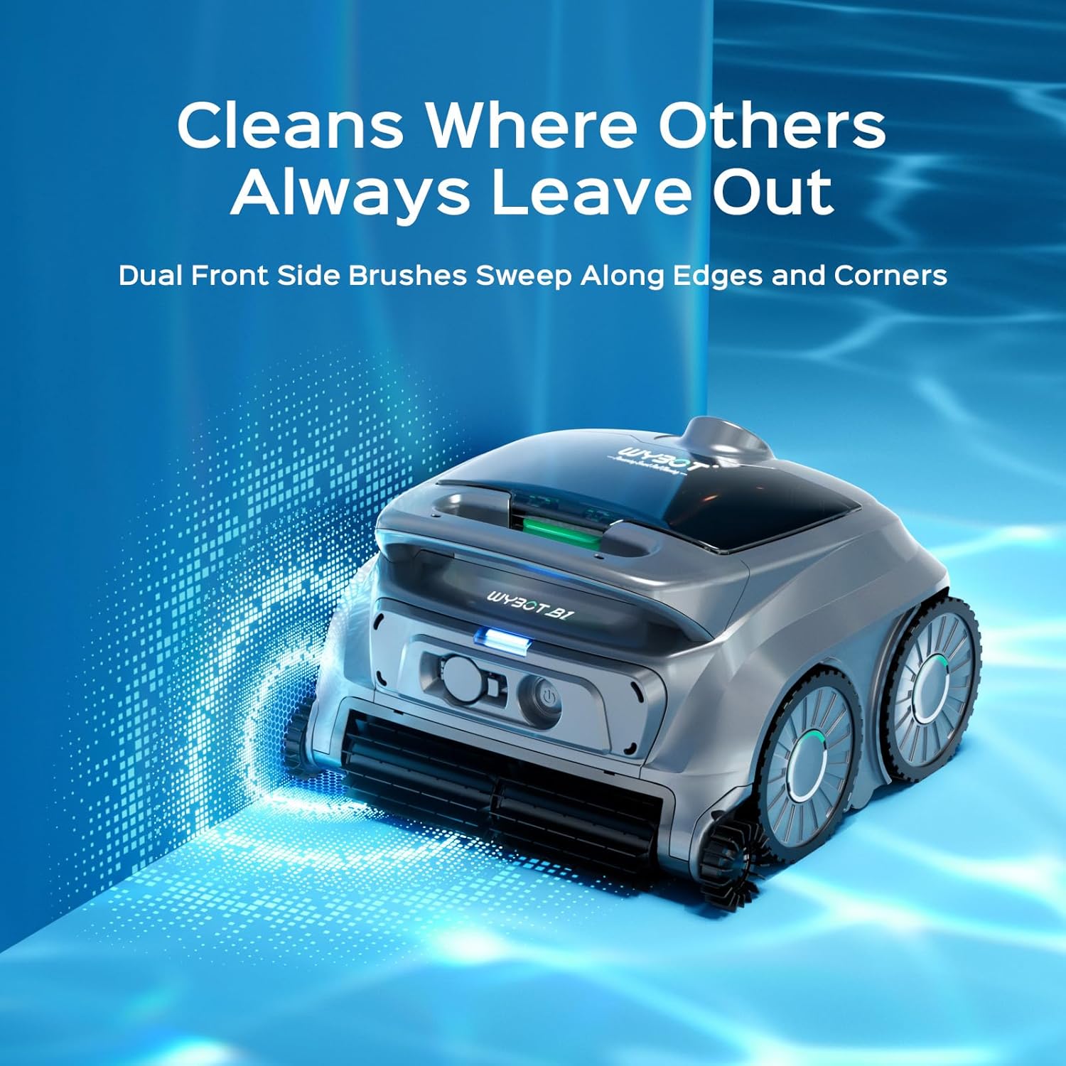 WYBOT B1 Cordless Robotic Pool Vacuum, Quad-Roller Brushes for Edge Cleaning, Smart Pool Cleaner Robot for Inground & Above Ground Pools, High Obstacle Crossing, App Control, Silver Gray