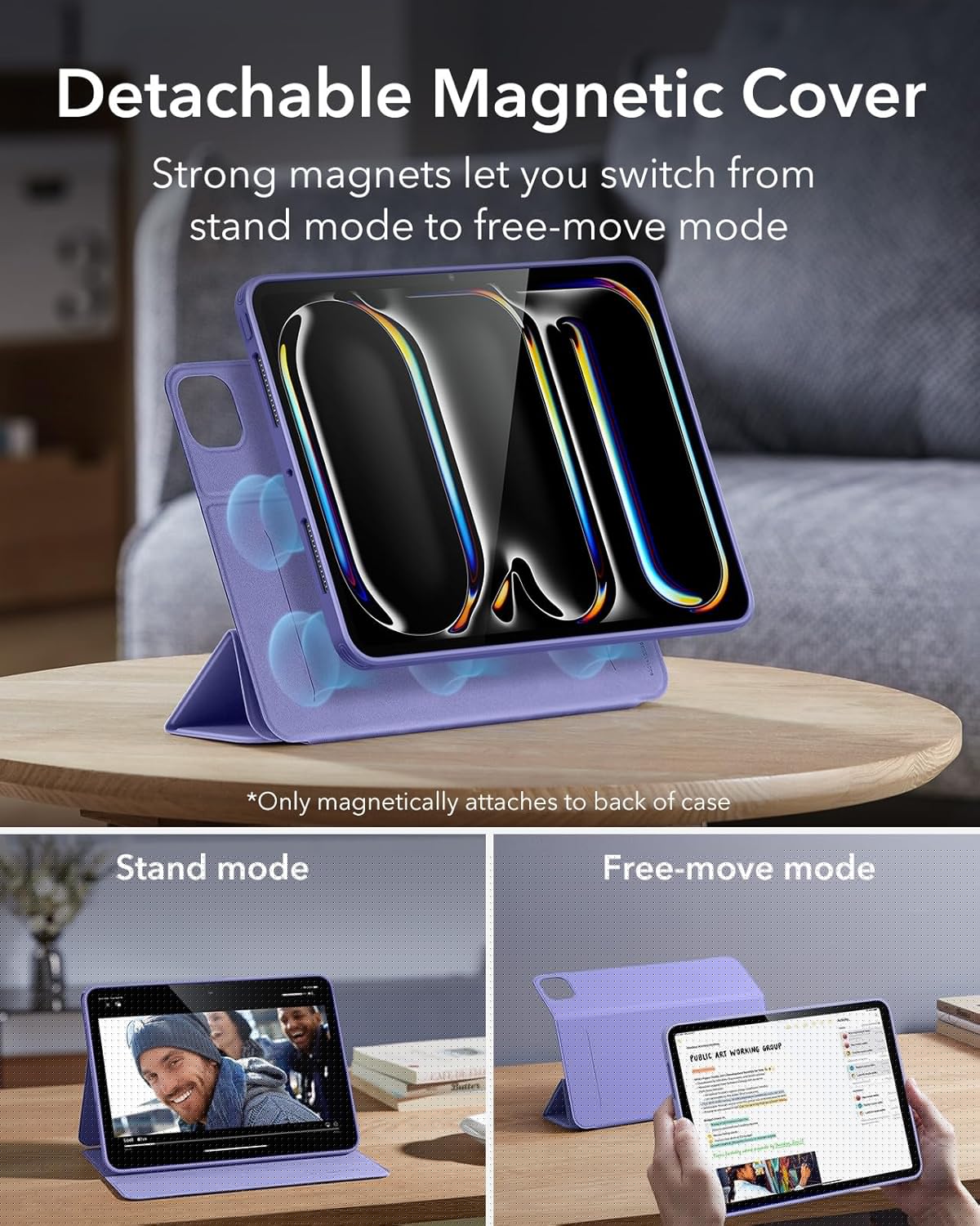 ESR for iPad Pro M5/M4 13 Inch Cover, iPad Pro 13 Case 2025/2024 with Pencil Holder, Removable Magnetic Cover, Vertical Stand, Fully Supports Pencil Pro and Pencil(USB-C), Rebound 360 Series, Purple