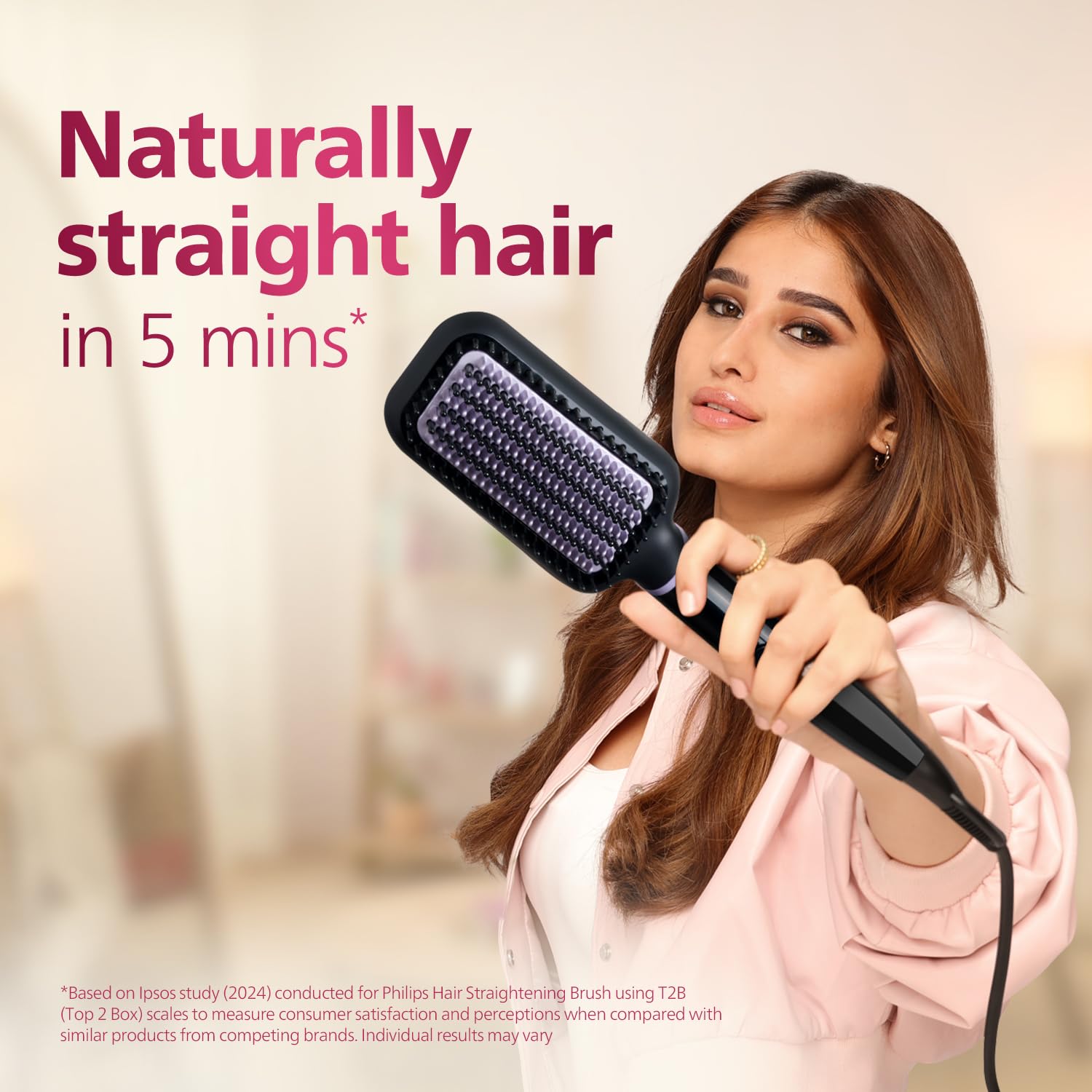 Philips India's No.1 Hair Styling Brand -Hair Straightener Brush, Naturally Straight in 5 Mins,5X Less Frizz,SilkProtect Keratin Tech,Triple Bristle Fast 50s Heatup,Scalp Protect,For Indian Hair,BHH880